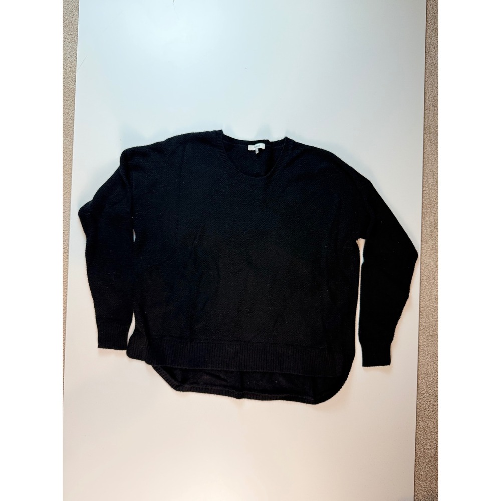Madewell Black Textured Knit Crewneck Sweater XL Relaxed High-Low Pullover‎